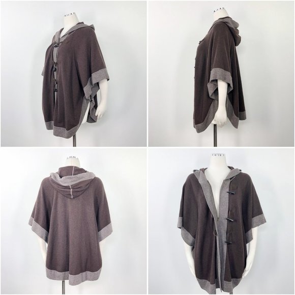 Autumn Cashmere Toogle Hooded Brown Taupe Poncho S - Picture 2 of 8